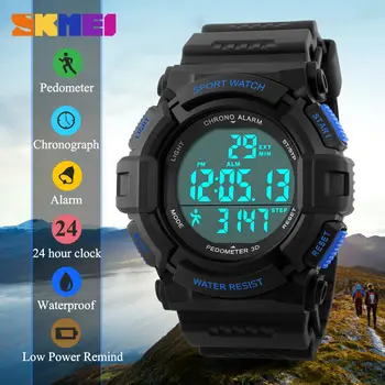 LED Skaitmeninio Laikrodžio Pedometer Sporto Laikrodžiai 50M Atsparus Vandeniui, Karinės Armijos Šoko Relogio Masculino SKMEI Vyrų Laikrodžiai