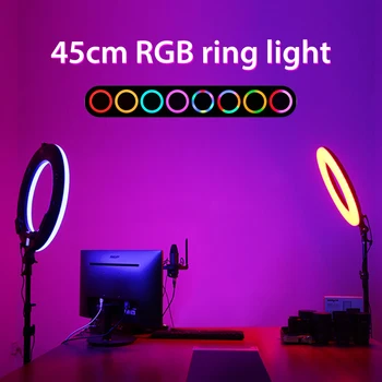 45cm 18inch Pritemdomi RGB Šviesos Žiedas Selfie Lempa Su Profissional Trikojis Stovas 3 Telefono Įrašą Turėtojas Live Fotografija Apšvietimo