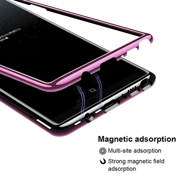 Prabangus Magnetinis Flip Case for Samsung Galaxy Note 8 9 S7 S7E S8 S9 plus PC Pasienio Korpuso Modelis Grūdinto Stiklo Atgal Padengti