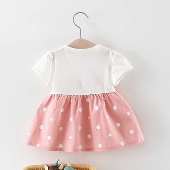 Vasarą Kūdikis Mergaitė Princesė Dress Netikrą 2 Gabalas Bamblys Dot Modelis Trumpomis Rankovėmis Medvilnės Sundress Suknelės