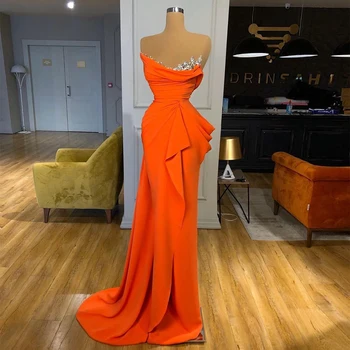 2020 Elegantiškas Apelsinų Undinė vakarinę Suknelę Ilgai Vestidos Žavinga Vakaro Suknelės Vienos Pečių Oficialią Šalies Suknelė chalatas de soiree
