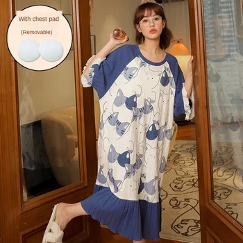 2021 Gražus Medvilnės Pižamą Moterims Vasaros Prarasti Laisvalaikio Moteriški Nightdress Mergina Sleepwear su Krūtinės Mygtukai Mados Dizaino