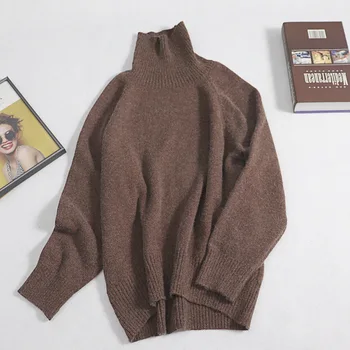 Rudenį ir žiemą ponios megztinių aukštu kaklu ryžių kašmyro megztinis prarasti atsitiktinis pagrindinis megztinis megztinis ilgomis rankovėmis