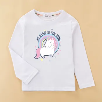 Stilingas ilgomis rankovėmis baby girl marškinėliai medvilnės animacinių filmų vienaragis viršūnes vaikų laisvalaikio prekės ženklo drabužių rudens mielas spausdinti tees