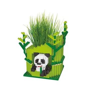 Karšto lepining kūrėjai klasikinis Panda Augalų Puodą Gyvūnų Vazonas Pen Konteinerių mini Micro Deimantų Blokai modelis plytų žaislai dovana