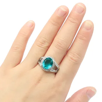 21x16mm SheCrown Populiarus Stilius, Sukurtas Mėlynasis Akvamarinas Sidabro Žiedas Aukštos Kokybės, Prabangos Kasdien Dėvėti Sidabro Fine Jewelry