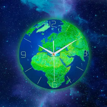 Mute Žėrintis Žemės Laikrodį, Kabantį ant Sienos Reklaminiai Lipdukai Tinka Vaikų Miegamųjų Planetų Švytėjimas Gauti Tikslaus Laiko