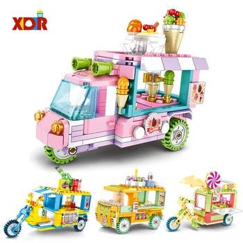 Mini Miesto Gatvės Žaislų Parduotuvė Kūrimo Bloką Ledų Mėsainiai Automobilis 