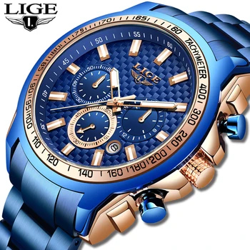 LIGE 2020 Naujas Mados Mėlyna Žiūrėti,Mens Watches Top Brand Prabangus Laikrodis Vyras Karinės Chronograph Kvarcas Žiūrėti Vyrų Relogio Masculino