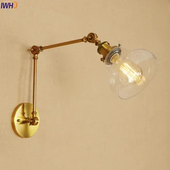 IWHD Aukso Ilgos Rankos Sienų šviestuvai Šviestuvai Stiklo Miegamasis Derliaus Sienos Lempos LED 