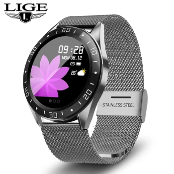 LIGE 2019 Naujas, nerūdijančio plieno, Juoda Smart Watch Vyrų Širdies ritmas, Kraujo Spaudimas Fitness tracker Sporto Žiūrėti vandeniui Smartwatch