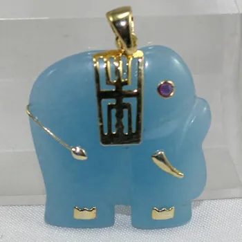 Didmeninė naujo dizaino gyvūnų formos fine jewelry mėlyna Gamtos jade dramblys Pakabukas