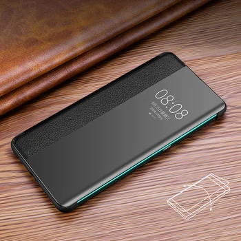 Luxury Smart Touch Mate30pro natūralios Odos Flip Case for Huawei Mate 30 20 30 Pro Mate20x Mate30 5G Peržiūrėti Langų Telefono Dangtelį