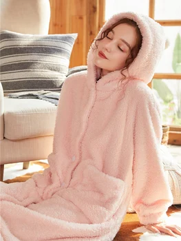 Pavasario Žiemos Moterų Flanelė Šiltą Pižamą Patogus Sleepwear Aukštos Kokybės Chalatą Mados Skraiste Prarasti Moterų Namų Drabužiai