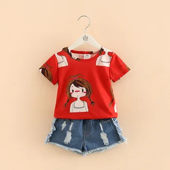 2020 merginos spausdinimo t-shirt + džinsinis trumpas vasaros naują stilių kratinys vaikas kostiumas drabužius kostiumas mergaitėms rinkiniai 11