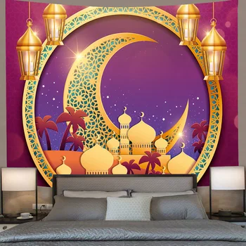 Simsant Ramadanas Kareem Siuvinėjimas Aukso Musulmonų Mėnulio Žibintų Sienos Kabo Gobelenai Gyvenimo Kambario, Miegamasis Namų DormDecor