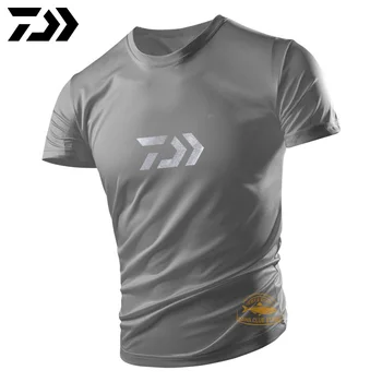 Daiwa Lauko Vyrų Žvejybos trumparankoviai marškinėliai 2020 metų Vasaros vientisos Spalvos Plus Size Sporto Ledo Šilko T-shirt V-5XL