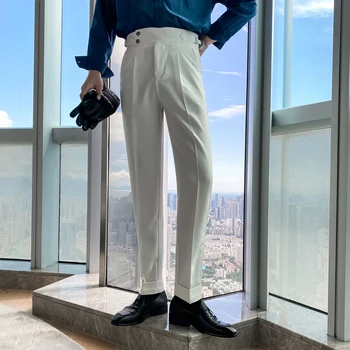 Korėjos Rudens Vyrų vientisos Spalvos Kostiumas Ziajać Slim Fit Kojų Atsitiktinis Britų Aukšto Liemens Kelnės Biuras-kelnės Vyrams, Suknelę, Kelnes Kelnės