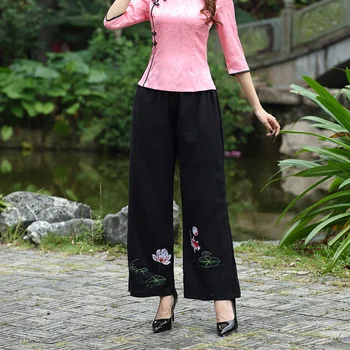 Tradicinės Kinų Stiliaus Kelnės Pantalon Chinois Laisvalaikio Medvilnės Skalbiniai, Kung Fu, Jogos Kelnės Kelnės Elastinės Juostos Pločio Kojų Kelnės