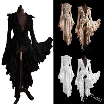 Moterų Cosplay Gotikos Suknelė Nesimetriškas Helovinas Stiliaus Suknelė Retro Vintage Kietas Nėrinių Viduramžių Cosplay Cardigan Plius Dydis S-5XL