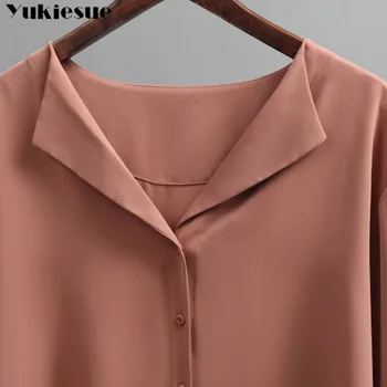 Atsitiktinis Kietas Moterų Marškiniai Outwear Viršūnes 2020 M. Rudenį Naujų Moterų Šifono Palaidinė Office Lady V-kaklo Mygtuką Laisvus Drabužius, Plius dydis