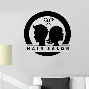 Plaukų Salonas Logotipas Siena Lipdukas Barbershop Stilistas Sienos Lipdukas Plaukų Salonas, Apdailos Nuimamas Kirpykla Sienos Meno Freskos AY902
