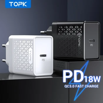 TOPK PD Įkroviklis 18W PD Greitai Įkrauti 3.0 C Tipo Mobiliojo Telefono Įkroviklį 