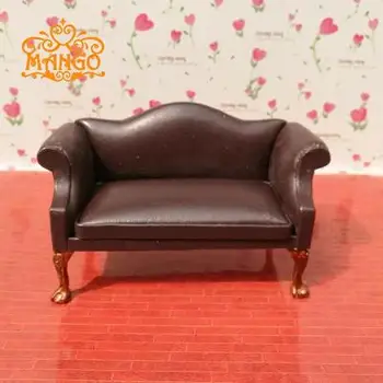 Kelių spalvų!1:12 Miniatiūriniai Lėlių kambarį baldai Odos dvigulė sofa