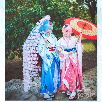 Anime Re Nulio Kara Hajimeru Isekai Seikatsu Ramu RAM Medinių Batų Remu REM Kimono Suknelės Plaukų Perukai Moterų, Mergaičių, Cosplay Kostiumai