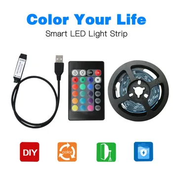 RGB Led Šviesos Juostelės 5V USB Lempa 1M 2M 3M 4M 5M Lanksti Juosta su 24key Nuotolinio korpuso Ekranas TV Apšvietimas Naktį Lempa