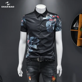 SHANBAO prekės originalios rose splash rašalo spausdinimo vyriški laisvalaikio trumparankoviai marškinėliai 2020 m. vasarą naujas mados marškinėliai black white19200