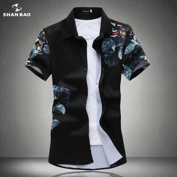 SHANBAO prekės originalios rose splash rašalo spausdinimo vyriški laisvalaikio trumparankoviai marškinėliai 2020 m. vasarą naujas mados marškinėliai black white19200