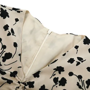 Mini Suknelės Moterims Atostogų Temperamentas Spausdinti Plisuotos V-Kaklo Blyksnius Rankovės Pavasario Mados korėjos Stiliaus Seksualus Visas rungtynes, Streetwear