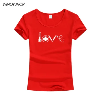 2020 Naujausias Vasaros moteriški Marškinėliai Meilės Slaugytoja Dovana T-Shirt Naujovė Dizaino Trumpas Rankovės Cute Girl Gydytojo Medicinos Viršūnės