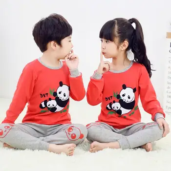 2020 m. Rudenį, Žiemą Vaikai Pižama Rinkiniai Ilgas Rankovėmis Sleepwear Animacinių filmų Panda Berniukų, Mergaičių naktiniai drabužiai Kelnės+Viršūnes 2vnt Pižamos Vaikams