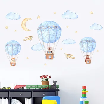 Animacinių filmų gyvūnų karšto oro baliono sienų lipdukai gyvenamojo kambario, miegamojo, virtuvės, vaikų kambario fone dekoro meno 
