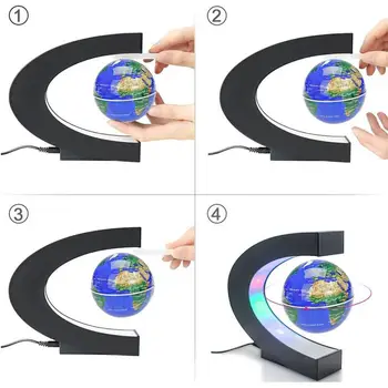 C Formos Magnetic Levitation Plaukiojantis Rutulio Pasaulio Žemėlapį su LED Šviesos Dovanos Mokyklos Mokymo Įrangą, Namų Biuro Stalas Apdaila