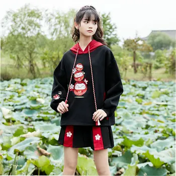 Žiemos 2020 Naujas Mielas Fuwa Siuvinėjimo Gobtuvu Palaidinės Prarasti Storo Aksomo Kinų Stiliaus Hoodies Moterų Megztinis 2011144