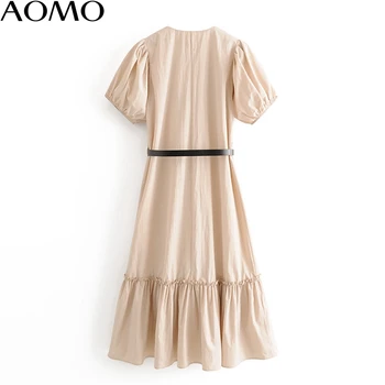 AOMO mados moterų kietas vasaros suknelė su diržo 2020 naują atvykimo trumpas rankovės Ponios Prarasti midi Suknelė Vestidos 3H338A