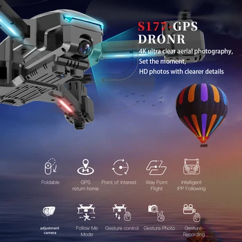 4K HD Oro Vaizdo Kamera S177 Drone su 2.4 G/5G RC S177 GPS-PRO RC Sraigtasparnis FPV Quadrocopter Drone, Sulankstomas žaislas VS S166 E520