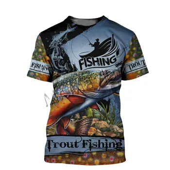 Vasaros Mados Gyvūnų Upėtakių Žvejybos Meno Camo Vyrų/Moterų Laisvalaikio O-kaklo T-shirt 3D Spausdinimo Unisex Streetwear / T shirts / Tank S-181