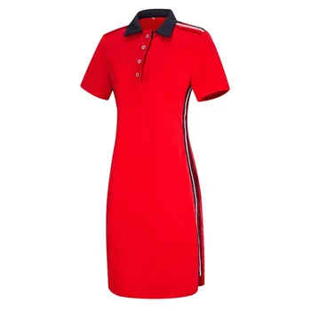 6XL Moteris Marškinėliai Polo Suknelė, Negabaritinių trumpomis Rankovėmis Mygtuką Priekyje Vasaros Kratinys Laisvalaikio Polo marškinėlius Vestidos Raudona Didelis Dydis 2020 m.