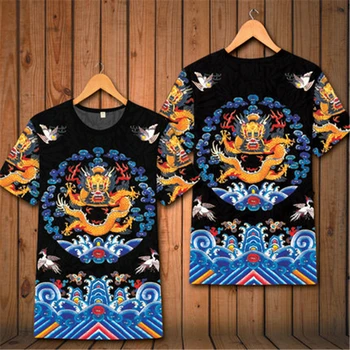 Kinų stiliaus Čing Dinastijos imperatorius drabužių mados kokybės marškinėlius Dragon modelio spausdinimo Vasaros 2020 trumpas rankovės marškinėliai vyrams