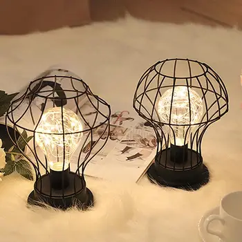 Retro Kaustytomis Geležies LED Stalo Lempa Kūrybos Miegamasis Dekoratyvinės Šviesos Naktį