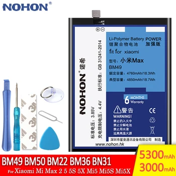 NOHON Baterija BM49 BM50 BM22 BM36 BN31 Už Xiaomi Mi Max 2 5 5S 5X Mi5 Mi5S Mi5X Pakeitimo Baterijas Didelės Talpos Nemokamai Įrankiai