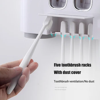 AODMUKI Vonios kambarys automatinis dantų pastos dozatorius, dantų Pasta squeezer Sienos Montuojamas dantų šepetėlį turėtojas Vonios aksesuarų rinkinys