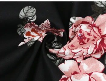 Elegantiškas Gėlių Retro Midi Vasaros Suknelės Moterų V-Kaklo, 3/4 Rankovės Seksualus Backless Juoda Šalies Derliaus Linija Big Swing Skater Dress
