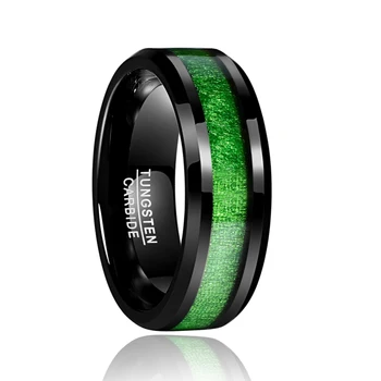 2018 m. Derliaus Plotis 8mm vyriški papuošalai, žiedai su žalia linija Inkrustacijos Klevas Electroplated Juodas Volframo Plieno Žiedas, skirtas parduoti