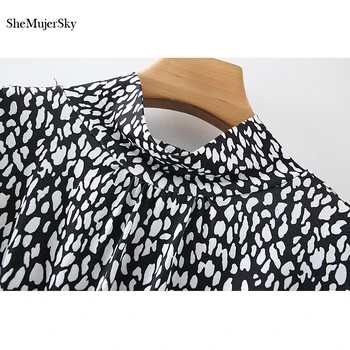 SheMujerSky Moterų Black Print Midi Suknelė 2021 Golfo Ilgomis Rankovėmis Pusės Split Suknelės Pavasarį, Rudenį Bodycon