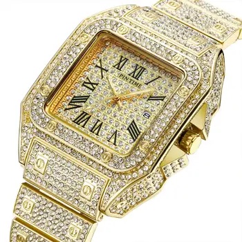 HIP-HOP Aukso laikrodis Vyrams Žiūrėti Garsus Top Brand Prabanga Lediniame Iš Vyrų Kvarco Watchs Aikštėje Diamond Kalendorius Laikrodis Mens Laikrodis